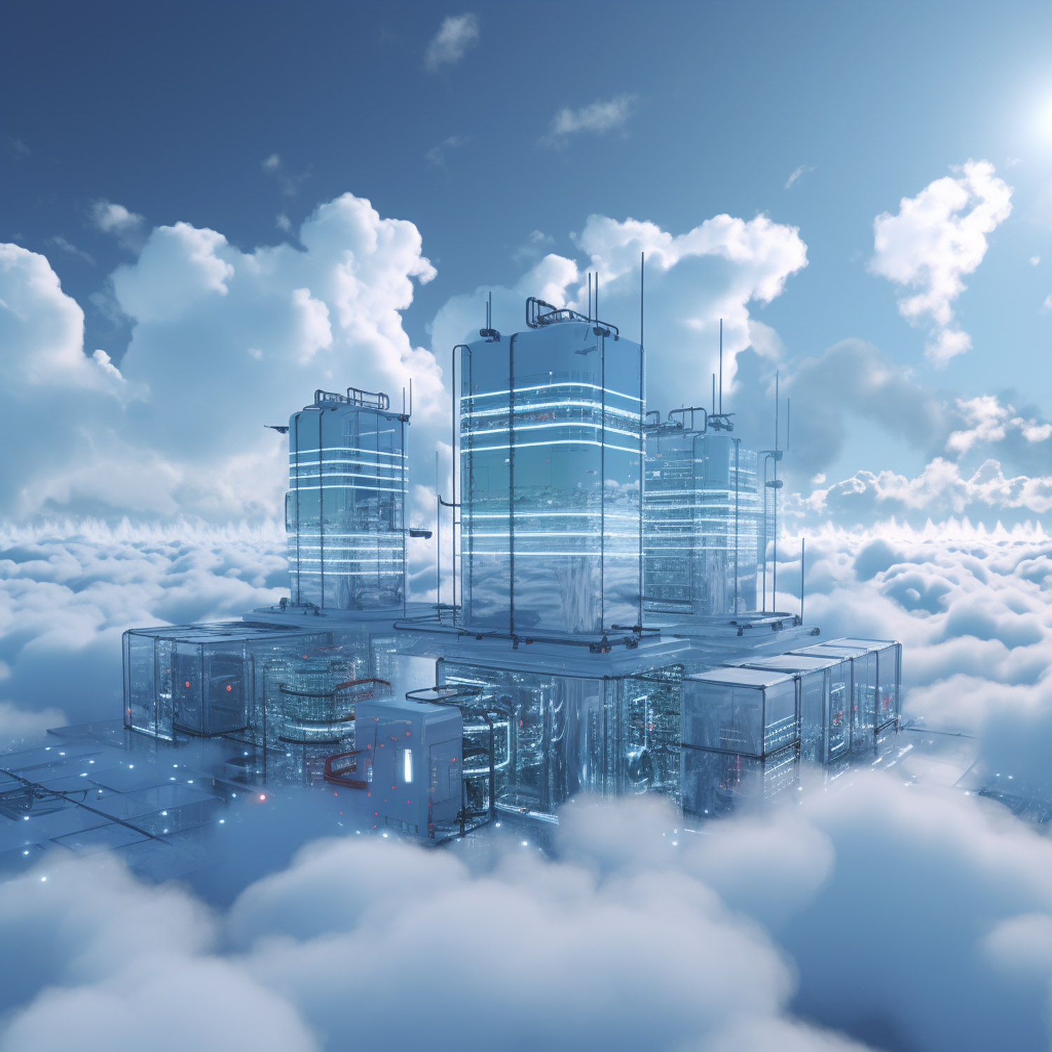 Futuristic data center in the clouds