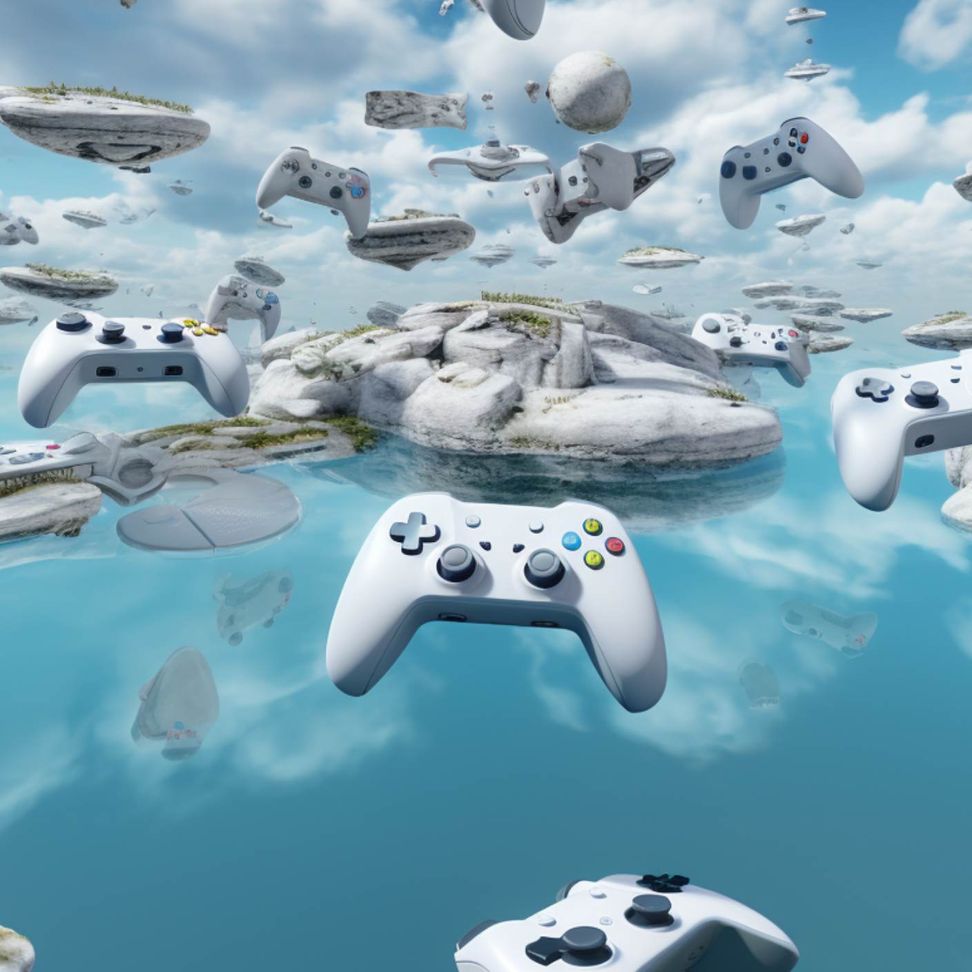Game controllers in a 3D world.