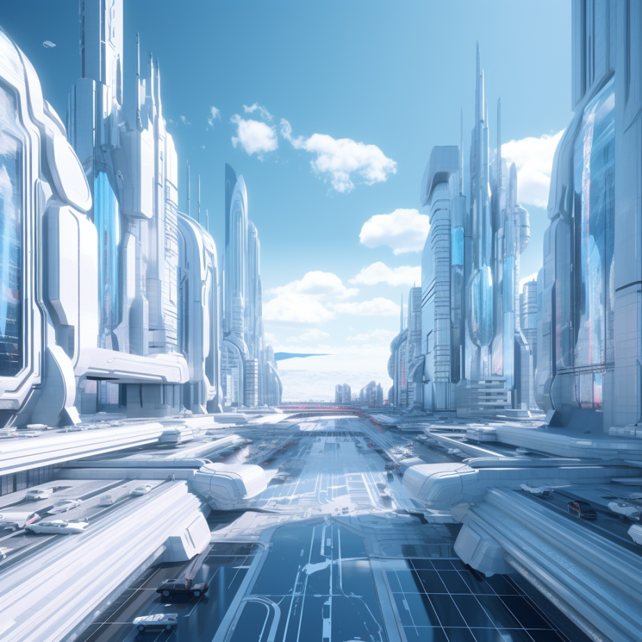 Street View Of A White And Smooth Futuristic City 5